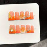 Qfdian  10pcs Ocean Style Fake Nails Duck Bill Press on Nails Set Handmade 3D Flowers Pearl Nail Art Gradient Blush French False Nails