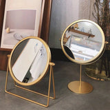 Qfdian  ‌Retro Dressing Table Makeup Mirrors Desktop Portable Rotating Vanity Mirror Metal Wrought Iron Makeup Mirror  Room Decoration