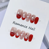 Qfdian  10pcs Handmade Red French Press on Nails Christmas Cat Eye Fake Nail Wearable European Winter Glitter Diamond Decor False Nails