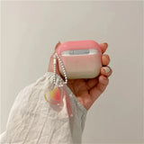 Qfdian  Pink Dyeing Love Chain Hanging Rope Airpod S3 Earphone Protective Case Suitable for Apple Wireless Bluetooth Silicone Soft Case
