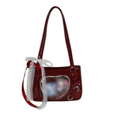Qfdian Y2K Transparent Love Itabag Zipper Bag Jk Kawaii Shoulder Bag Underarm Commuting Bag Messenger Bag Lace Crossbody Bag Women