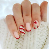 Qfdian  24Pcs Short Square Coffin False Nails Square Fake Nails with Glue French Glitter Wearable Acrylic Nails Set Press on Nail Tips