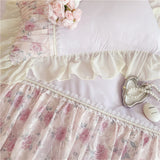 Qfdian  Princess Style Duvet Cover Sets with Lace Embroidery Bed Cover for Girls  Queen/King Size Soft Pink Bedding with Ruffles