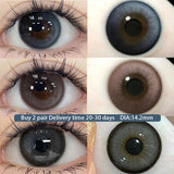 Qfdian 1Pair Myopia -0.00 to -8.00 Colour Contacts Lenses Natural Black Eye Lenses Beauty Pupil Blue Gray Lenses