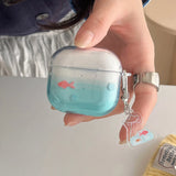 Qfdian Korea lovely transparent gradient goldfish koi soft earphone case for airpods 4 pro 2 3nd protection cover coque cute pendant