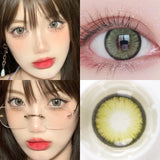 Qfdian 1Pair Green Colour Contacts Lenses Natural Blue Gray Eye Myopia Lenses Beauty Pupil Brown Lenses Makeup