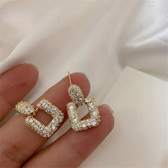 Korean Fashion Shining Rhinestone Hollow Square Drop Earrings for Women Girls Vintage Crystal Luxury Jewelry Party Gifts