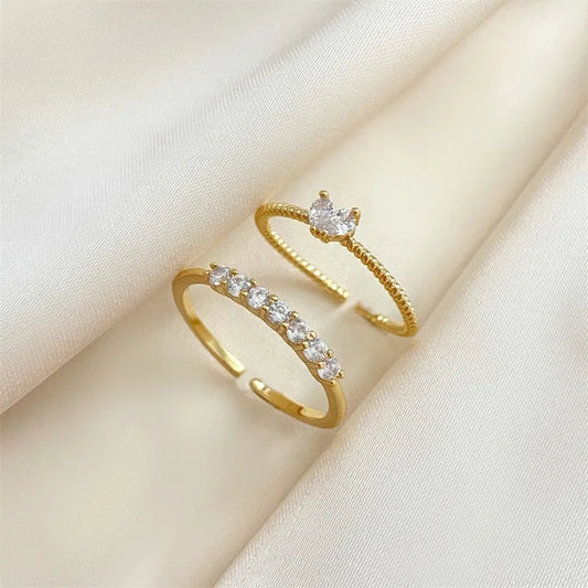 New Fashion Crystal Heart Shaped Cute Wedding Rings For Women Bling Gold Color Engagement Female Party Ring Gift Jewelry