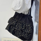 Qfdian  Fashion Sweet Y2k Flower Print Shoulder Bags Casual All Match Chic Office Lady Women's Handbags Drawstring Pleated Underarm Bag