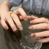 Qfdian  24Pcs  Gradient Color Fake Nail Simple Short Ballet Wearable False Nails with Cat Eye Design Press on Nails Full Cover Nail Tips