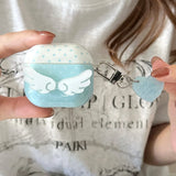 Qfdian Blue Polka Dot Angel Wings DIY Earphone Case Cover For Apple AirPods 1 or 2 3 4 Pro Pro 2 Bluetooth Charging Box Protection Case