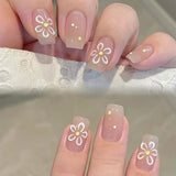 Qfdian 24pcs Simple Almond False Nails Sets Blush Design Press on Nails Art Datachable Short Oval Fake Nail with Jelly Glue Manicure
