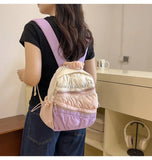 Qfdian Contrast Color Patchwork Pleated Backpacks College Casual Travel Bags for Women Y2k Aesthetic All Match Trendy Simple Schoolbags
