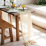 Qfdian 3pcs White Cheesecloth Table Runner Boho Gauze Cheese Cloth for Wedding Bridal Baby Shower Birthday Party Cake Table Decorations