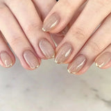 Qfdian 24Pcs Simple False Nails with Glue Short Almond Fake Nails Glitter Aurora Round Head Full Cover Nail Tips Oval Press on Nails