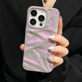 Qfdian  Fashion Purple Wrinkle Wave Pattern Glossy Phone Back Case For iPhone 16 15 14 13 12 11 Pro Max Colorful Pink Protective Cover
