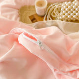 Qfdian  Korean Princess Style Lace Ruffles Rose Embroidery Wedding Bedding Set Duvet Cover Set Flat/Fitted Bed Sheet Pillowcases 4Pcs