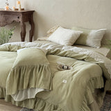 Qfdian  Vintage Lace French Princess Bedding Set 100% Cotton Double Yarn Soft Duvet Cover Flat Bed Sheet Large Ruffles Pillowcase