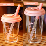 Qfdian  Cute Clear Glasses Cup With Straw and Lids Leak Proof Tumbler Drinkware Cold Glass Coffee Mugs Home Office Milk Juice Water Cups