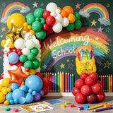 Qfdian  117-Piece Back-To-School Season Balloon Arch Set, Star-Shaped & Crayon Box Aluminum Foil Balloons Paired with Colorful Latex Balloons, Suitable for Classroom Decoration, First Day of School, and Welcome Party Decorati