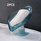 Qfdian Leaf Design Drain Soap Box With Suction Cup Decorative Plastic Self Draining Bathroom Soap Tray Bathroom Organizers Storage