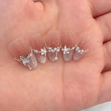 Qfdian 10Pcs Handmade Almond Press on Nails Pink French Luxury Decoration Reusable False Nails Full Cover Nail Tips for Girls