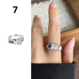 Qfdian  Minimalist Handmade Zircon Ring Simple Design Retro Texture Crystal Ring Irregular Shape Matte Finish Gemstone Ring