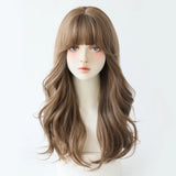 Qfdian  Long Wave Wig with Bangs Natural Black Synthetic Wig Heat-Resistant for Women Daily Party Cosplay Premium Soft Wig Fake Hair