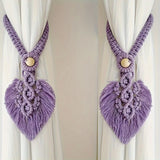 Qfdian  2pcs Bohemian Style Handmade Braided Leaf Cotton Rope Curtain Fasteners Curtain Ties Tassel Leaf Curtain Ties Home Decoration