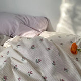 Qfdian Ins Korean Pastoral Flower Bedding Set Purple Bed Flat Sheet Pillowcase Twin Full Queen Size Bed Linen Women Girls Duvet Cover