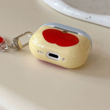 Qfdian  Simple Red Apple Pendant Case For Apple Airpods 4 2 1 3 Splicing Color Wireless Bluetooth Earphone Box Cover For Air pods Pro 2