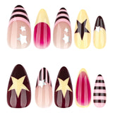 Qfdian  24pcs Colorful Five-pointed Star Press On Nails Red Stripes French Style Y2k Fake Nails Yellow Almond European Fake Nail Tips