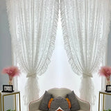 Qfdian  Sheer Curtains for Living Room Luxury Bedroom Tulle Curtains for Window French Lace Small Floral White Gauze Princess Style
