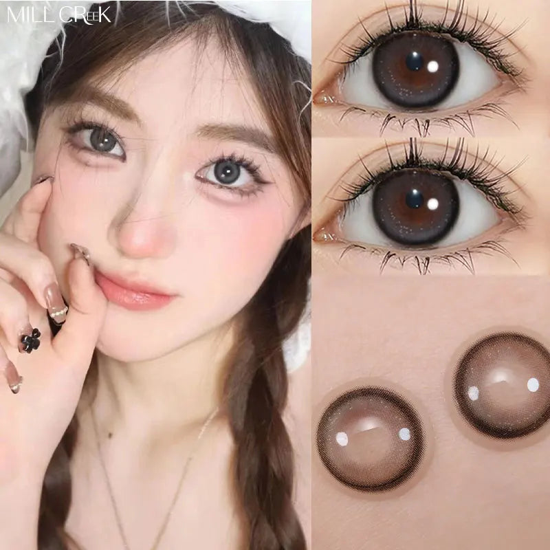 Qfdian 2Pcs Natural Gray Colored Contact Lenses Yearly Brown Makeup Pupils Lens for Eyes High Quality Soft Contact