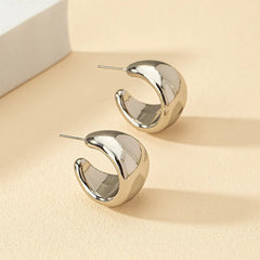 New Gold Color Round Chunky Earrings for Women Lightweight Smooth Metal Open Thick Hoops Fashion Trendy Jewelry