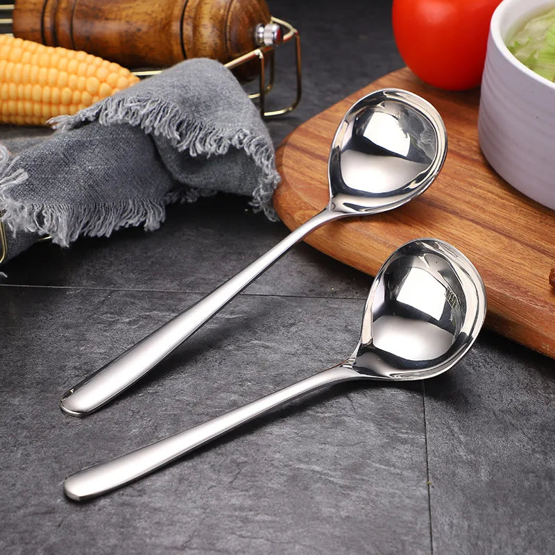 Qfdian Stainless Steel Thickening Spoon Creative Long Handle Hotel Hot Pot Spoon Soup Ladle Korean Soup Scoop Home Kitchen Tools