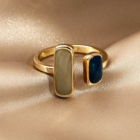 New Adjustable Colorful Drip Glaze Ring Women Fashion Retro Geometric Gold Colour Metal Rings Wedding Jewelry Birthday Gift