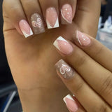Qfdian 24pcs Mid-length French False Nails Leopard Print Gradient Design Fake Nail Ballet Datachable Press on Nails Finished Manicure