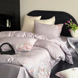 Qfdian Flowers Embroidery Luxury Bedding Set Egyptian Cotton Single Queen King Size Duvet Cover Flat/Fitted Bed Sheet Pillowcases 3/4Pc