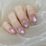Qfdian  10Pcs Crystal Cat Eye Press on Nails Star Glitter Nail Creme Ballet Delicate Bowknot False Nails Sweet French Almond Fake Nails