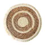Qfdian  Round Straw Woven Placemats Kitchen Dining Table Mat Braided Tassel Place Mat Heat Resistant Pad Table Decoration Accessories