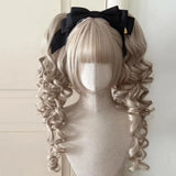 Qfdian  Synthetic Short Lolita Cosplay Christmas Halloween Bob Brown Blonde Wig With Long Curly Ponytail Natural Fake Hair for Women