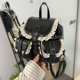 Qfdian  Lace Patchwork Fairy Fashion Handbags Y2k Aesthetic Chic Casual Simple Backpacks Korean Women Mini Sweet Preppy Schoolbags