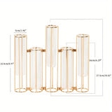 Qfdian  Test Tube Vase with 5 Test Tubes, Gold Vase for Centerpiece, Gold Vase with Metal Stand, Glass Vase for Wedding Home Decoration