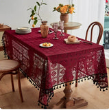 Qfdian  1pc Lace Openwork Tablecloth Retro European Style Lace Crochet Embroidery Coffee Tea Table Cloth Wedding Party Garden Home Decor