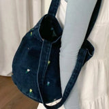 Qfdian  Casual Preppy Sweet Flower Design Handbags Women Vintage Ins Denim Shoulder Bags Y2k Aesthetic Streetwear All Match Underarm Bag