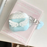 Qfdian Blue Polka Dot Angel Wings DIY Earphone Case Cover For Apple AirPods 1 or 2 3 4 Pro Pro 2 Bluetooth Charging Box Protection Case