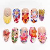 Qfdian  24pcs Gold Pink Flower Press On Nails Glossy Almond Autumn Wearable Fake Nails With Pearl Gold Ball Decor Ballet False Nail Tips