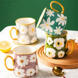 Qfdian  ceramic mug, hand drawn style water cup, 16oz/480ml breakfast cereal coffee cup