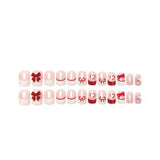 Qfdian  24pcs Bowknots Love Heart Pattern Press On Nails Cute Fresh Short Round French Style False Nails Korean Sweet Wearable Fake Nail